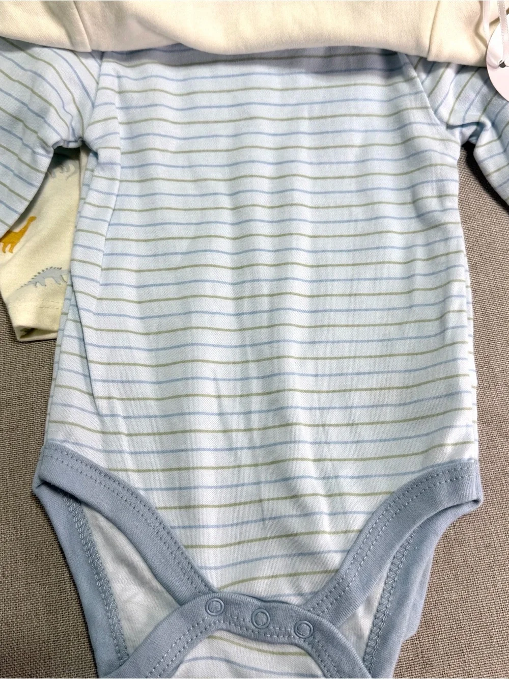 Kyle Deena Blue-Trim Baby Dino One-Piece Bodysuit - 3-Pack